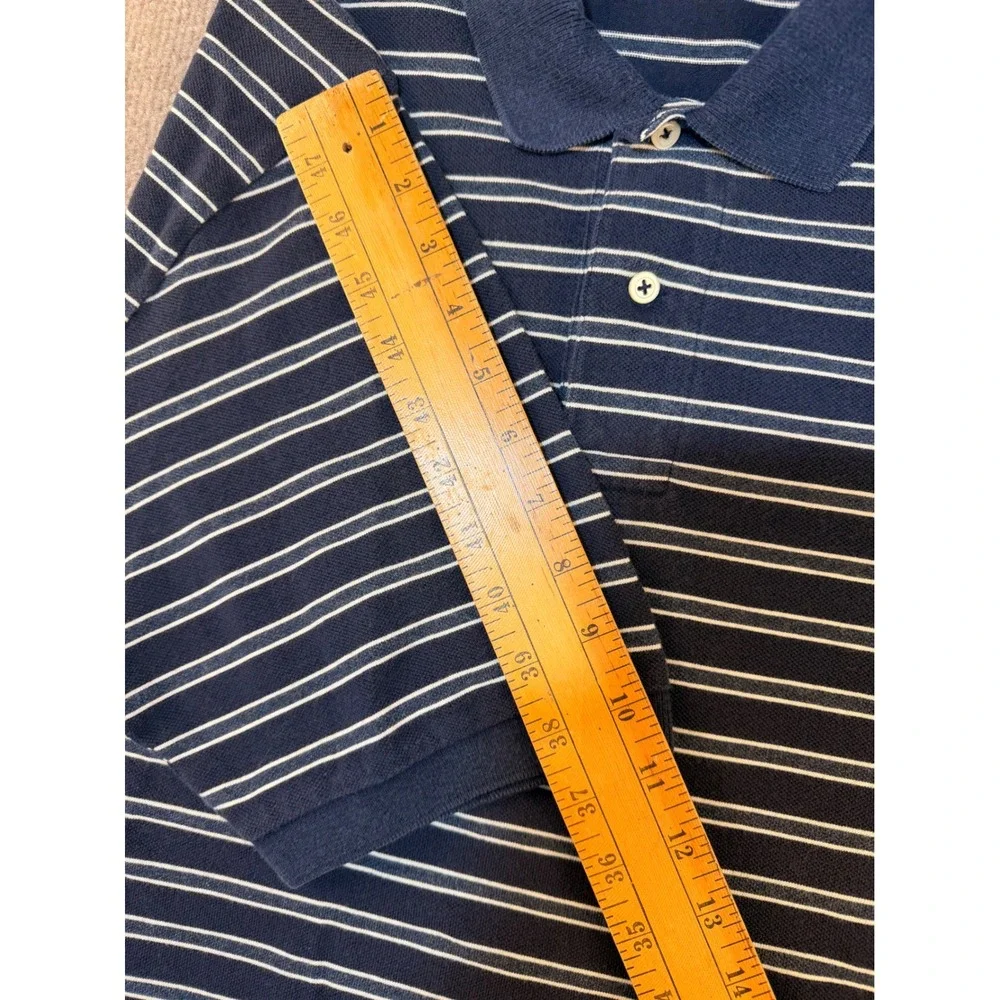 Polo Ralph Lauren Mens XL Navy Blue White Striped Short Sleeve Cotton Polo Shirt
